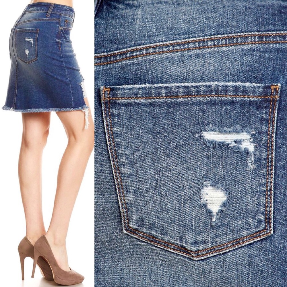 “Madria” Destroyed Frayed Hem Skirt - Picture 4 of 4